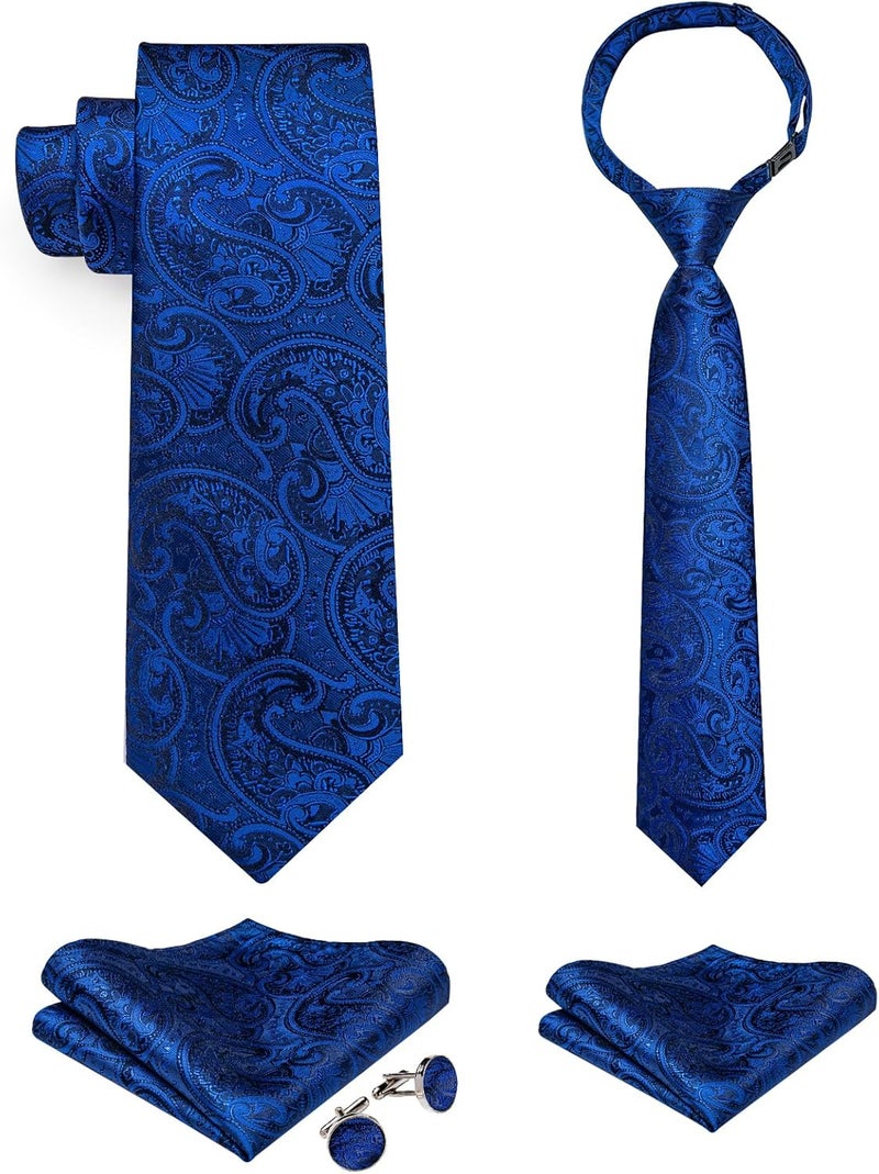 DiBanGu 2PCS Set for Father and Son Tie Silk Mens and Boys Adjustable Necktie & Pocket Square Cufflinks Kids Pre-tied Necktie - Image 1